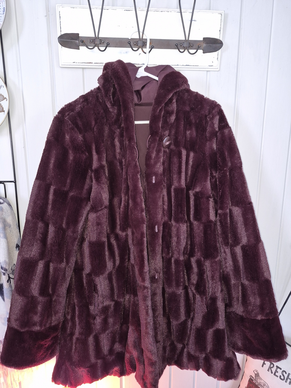 Dennis Basso burgundy/plum faux fur Reversable coat in size Medium
